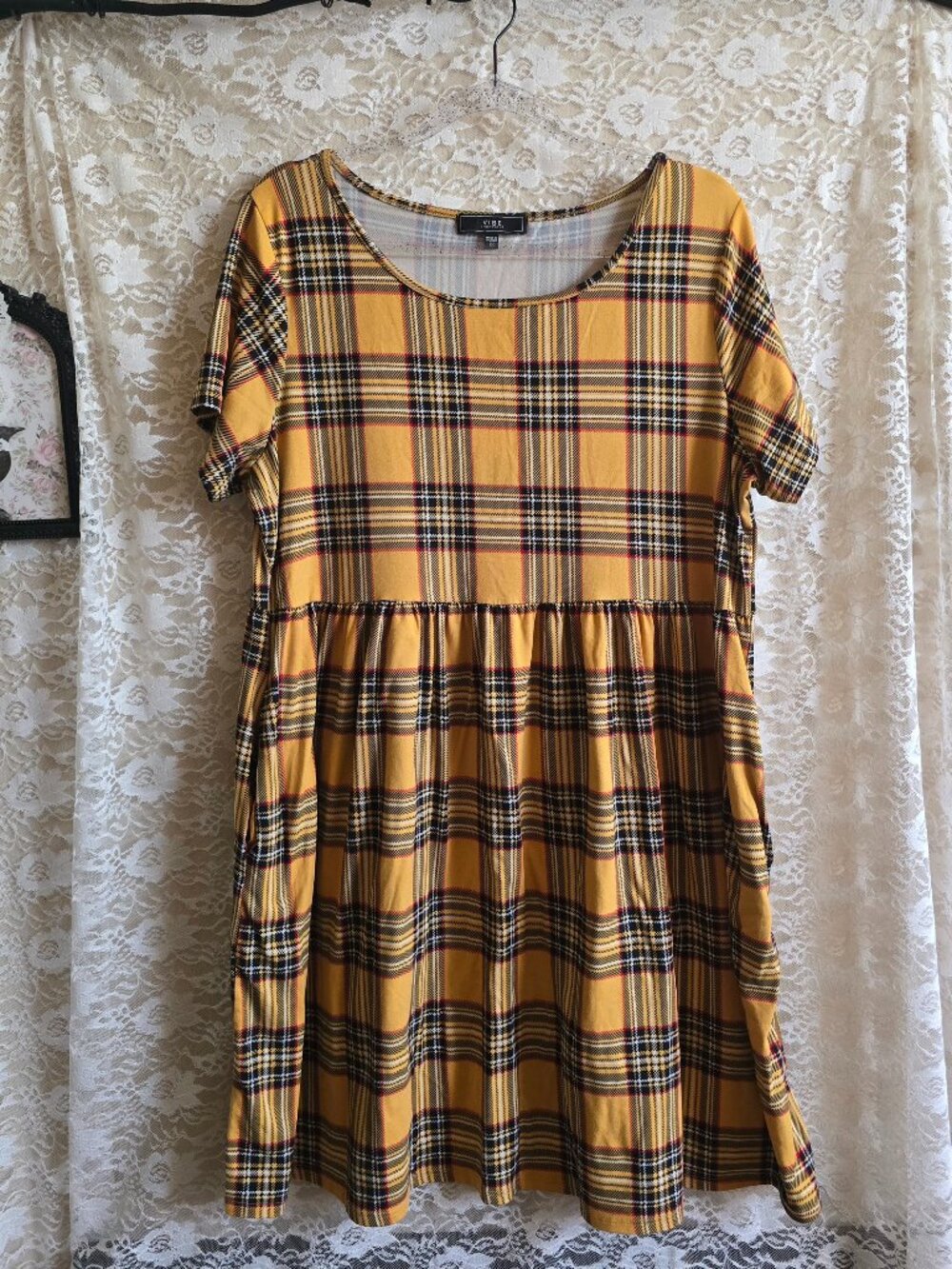 Yellow and Black Plaid Baby Doll Dress - Y2K - Clueless - Babydoll Tshirt Dress